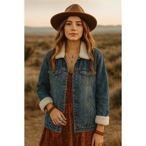 Steve & Barry's XL Jean Jacket Sherpa Collar Cuffs Lined Country Western Boho